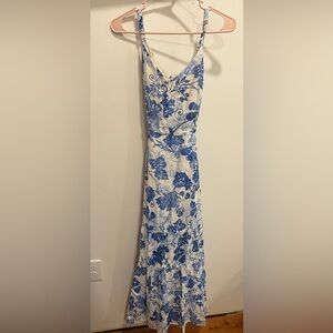 Blue and white floral maxi dress